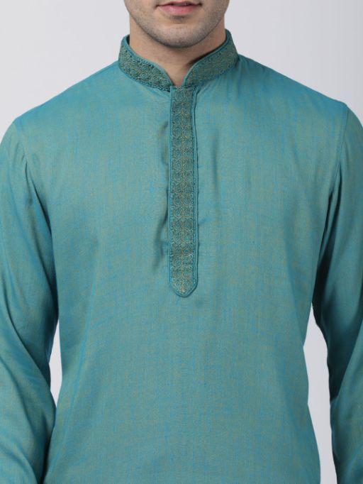 Vastramay Men's Green Cotton Blend Kurta