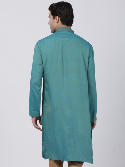 Vastramay Men's Green Cotton Blend Kurta