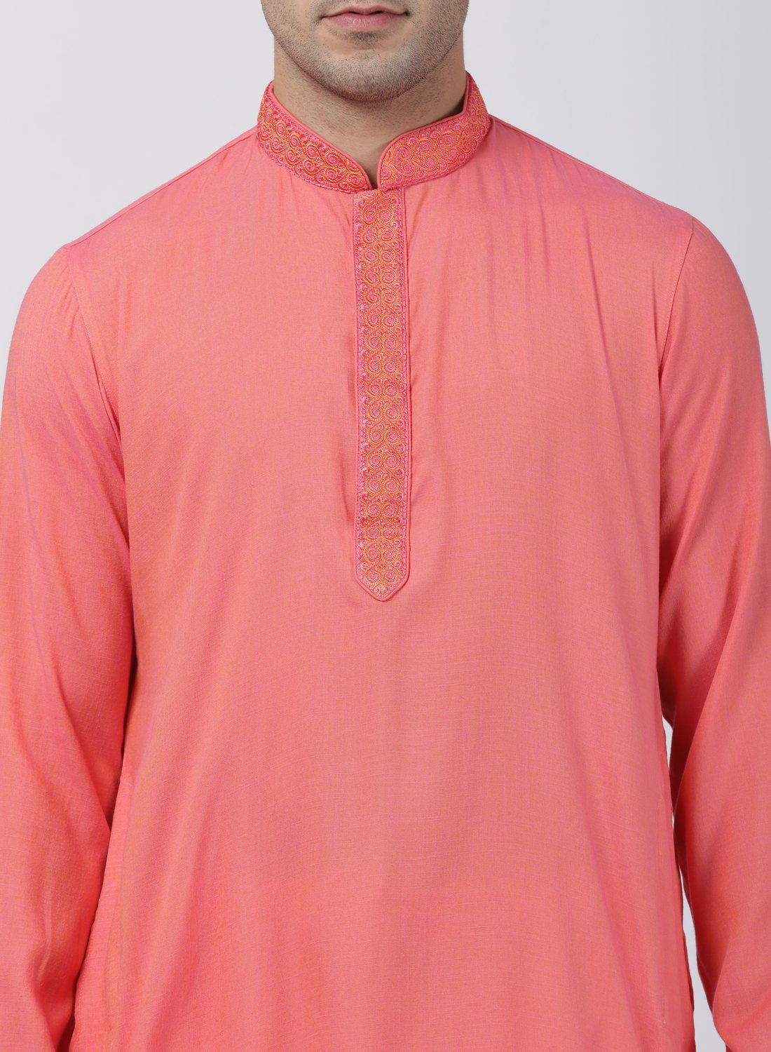 Vastramay Men's Pink Cotton Blend Kurta