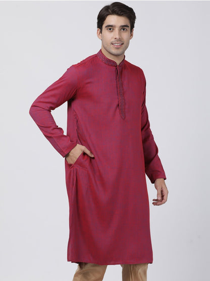 Vastramay Men's Purple Cotton Blend Kurta