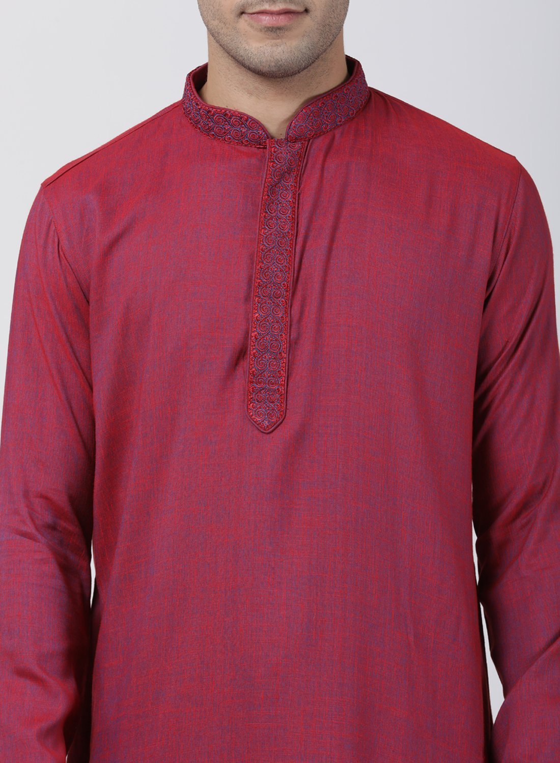 Vastramay Men's Purple Cotton Blend Kurta