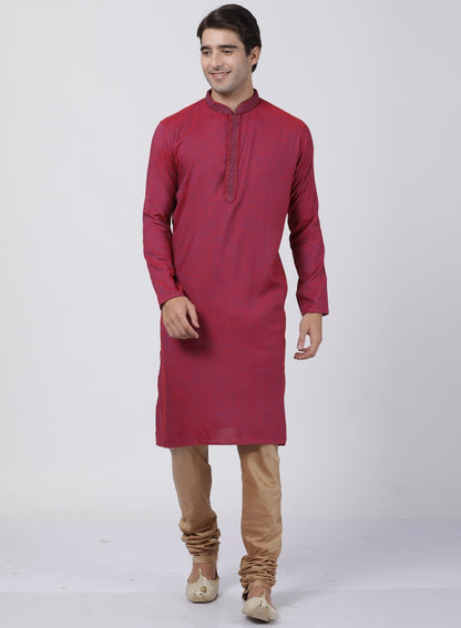 Vastramay Men's Purple Cotton Blend Kurta