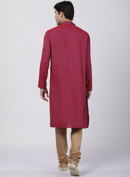 Vastramay Men's Purple Cotton Blend Kurta and Churidar Set