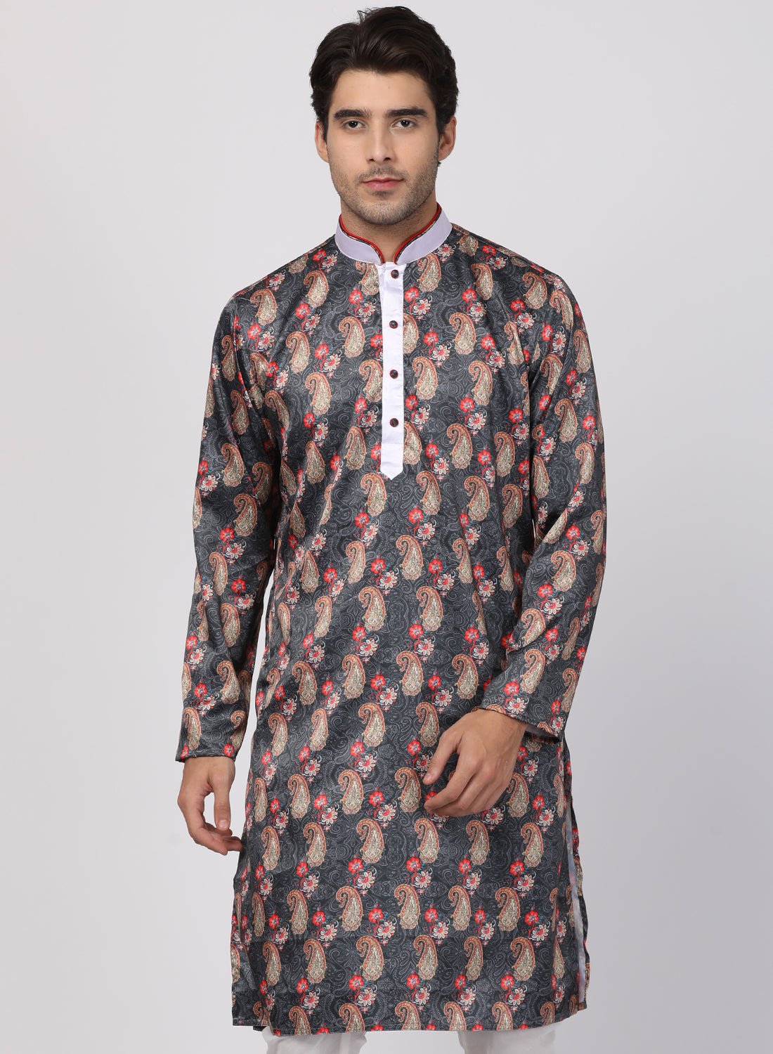 Vastramay Men's Grey Silk Blend Kurta