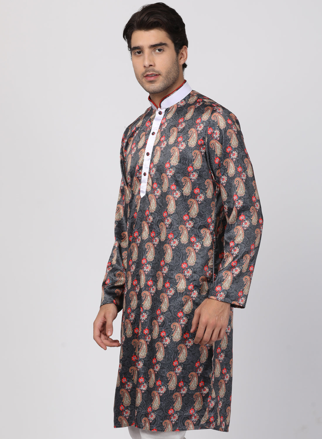 Vastramay Men's Grey Silk Blend Kurta