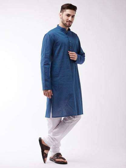 Vastramay Pure Handloom Cotton Blue and White Baap Beta Kurta Pyjama set