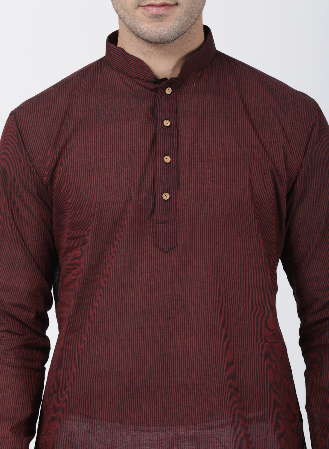 Vastramay Pure Handloom Cotton Maroon and White Baap Beta Kurta Pyjama set