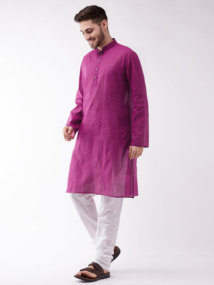 Vastramay Pure Handloom Cotton Purple and White Baap Beta Kurta Pyjama set