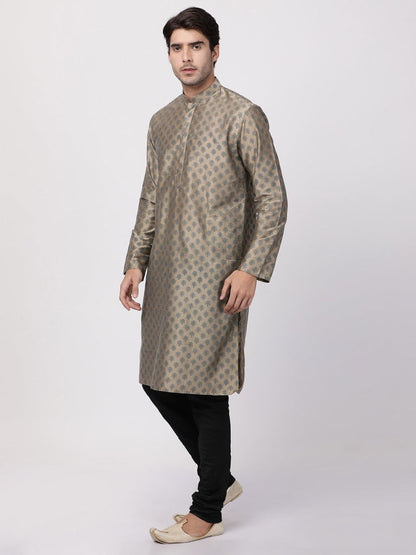 Vastramay Men's Beige Cotton Blend Kurta and Churidar Set