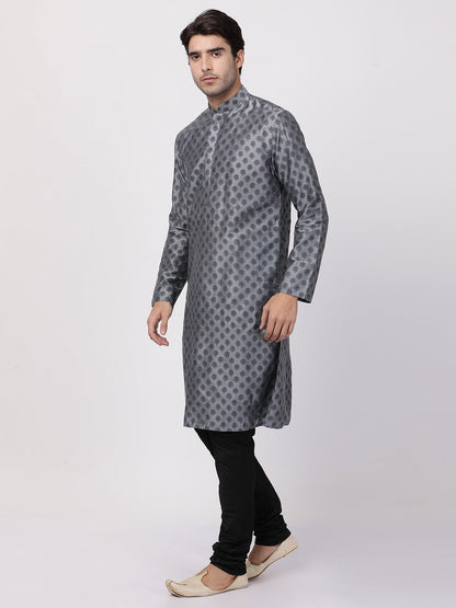 Vastramay Men's Grey Cotton Blend Kurta and Pyjama Set