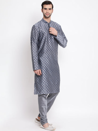 Vastramay Men's Grey Cotton Blend Kurta and Pyjama Set