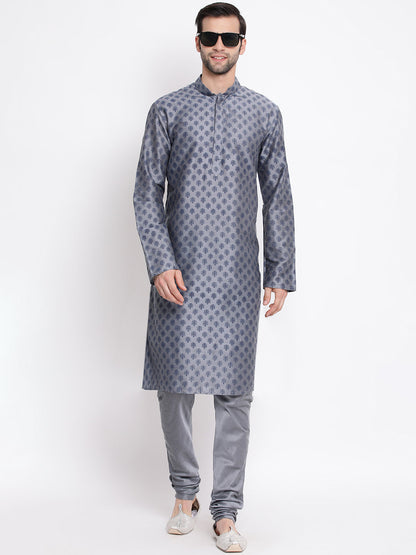 Vastramay Men's Grey Cotton Blend Kurta and Pyjama Set