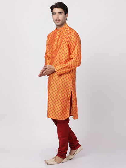 Vastramay Men's Orange Cotton Blend Kurta and Pyjama Set