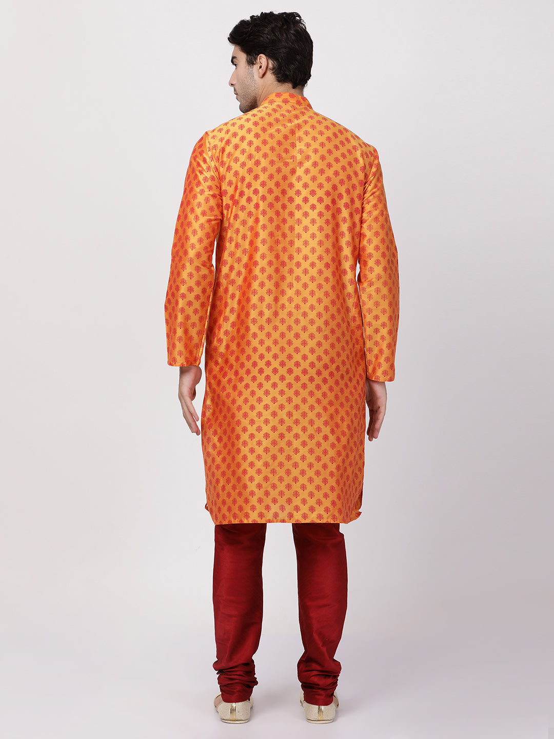 Vastramay Men's Orange Cotton Blend Kurta and Pyjama Set