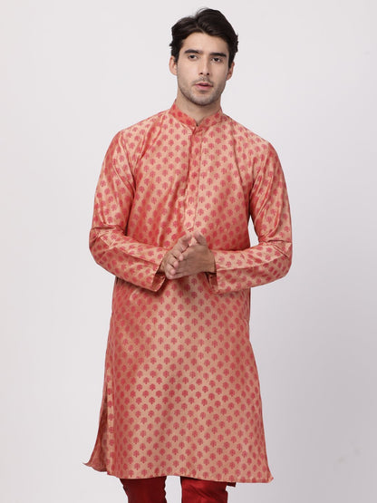 Vastramay Men's Pink Cotton Silk Blend Kurta