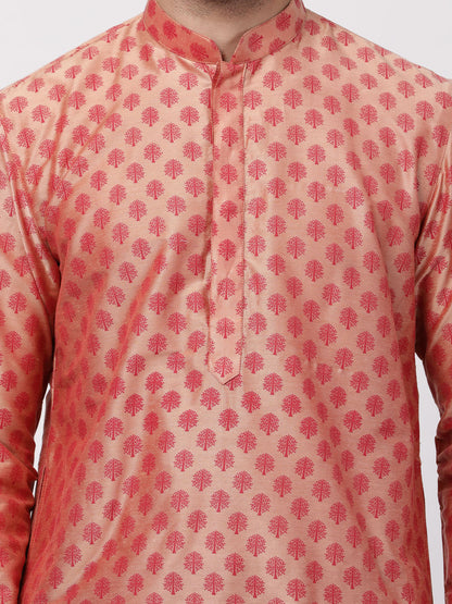 Vastramay Men's Pink Cotton Silk Blend Kurta