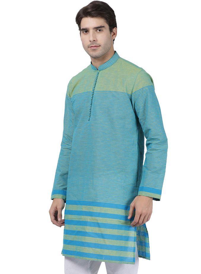 Vastramay Men's Blue Pure Cotton Kurta