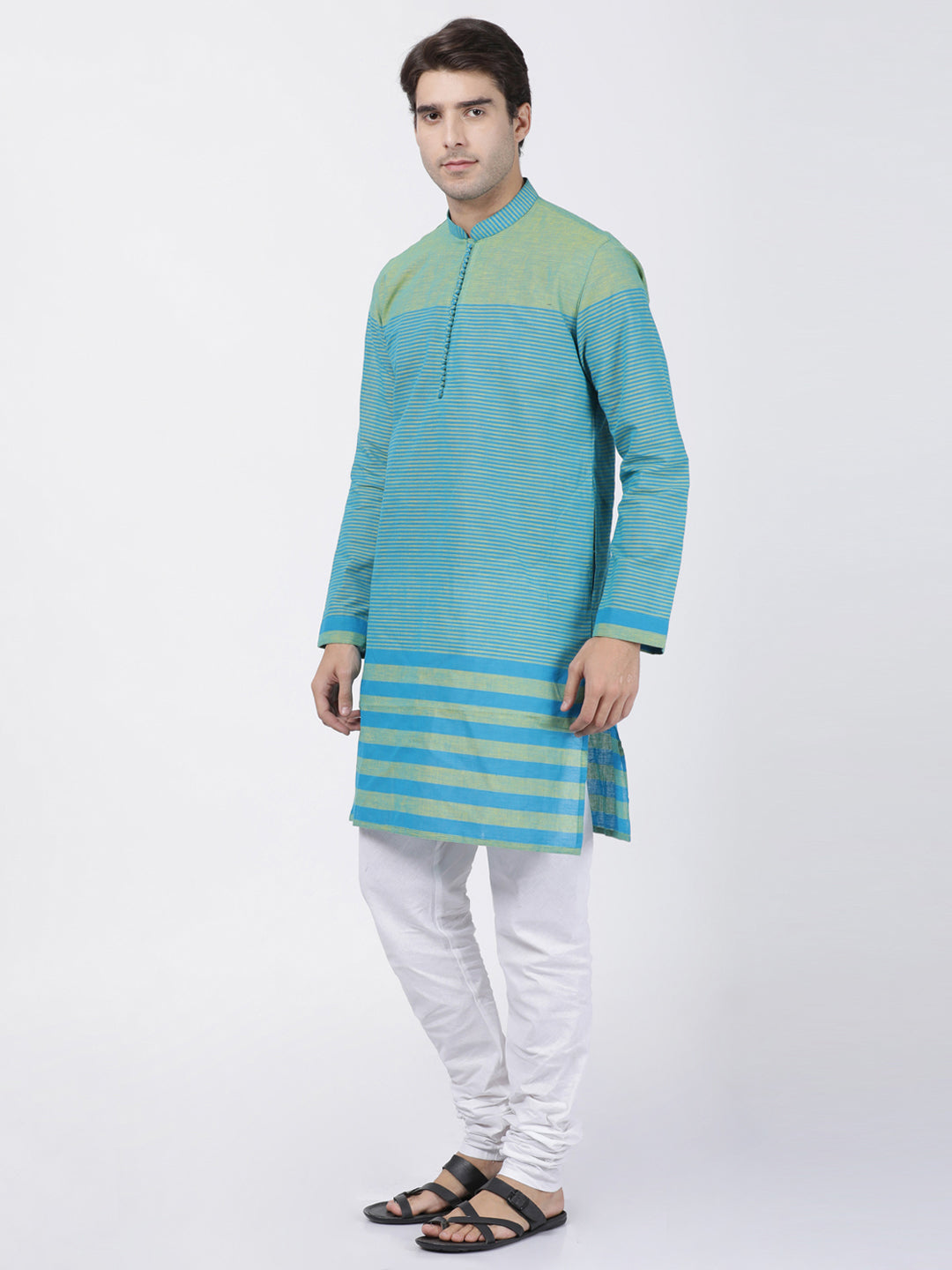 mens blue pure cotton kurta and pyjama set371