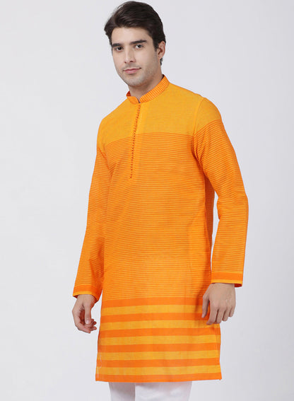 Vastramay Men's Orange Pure Cotton Kurta