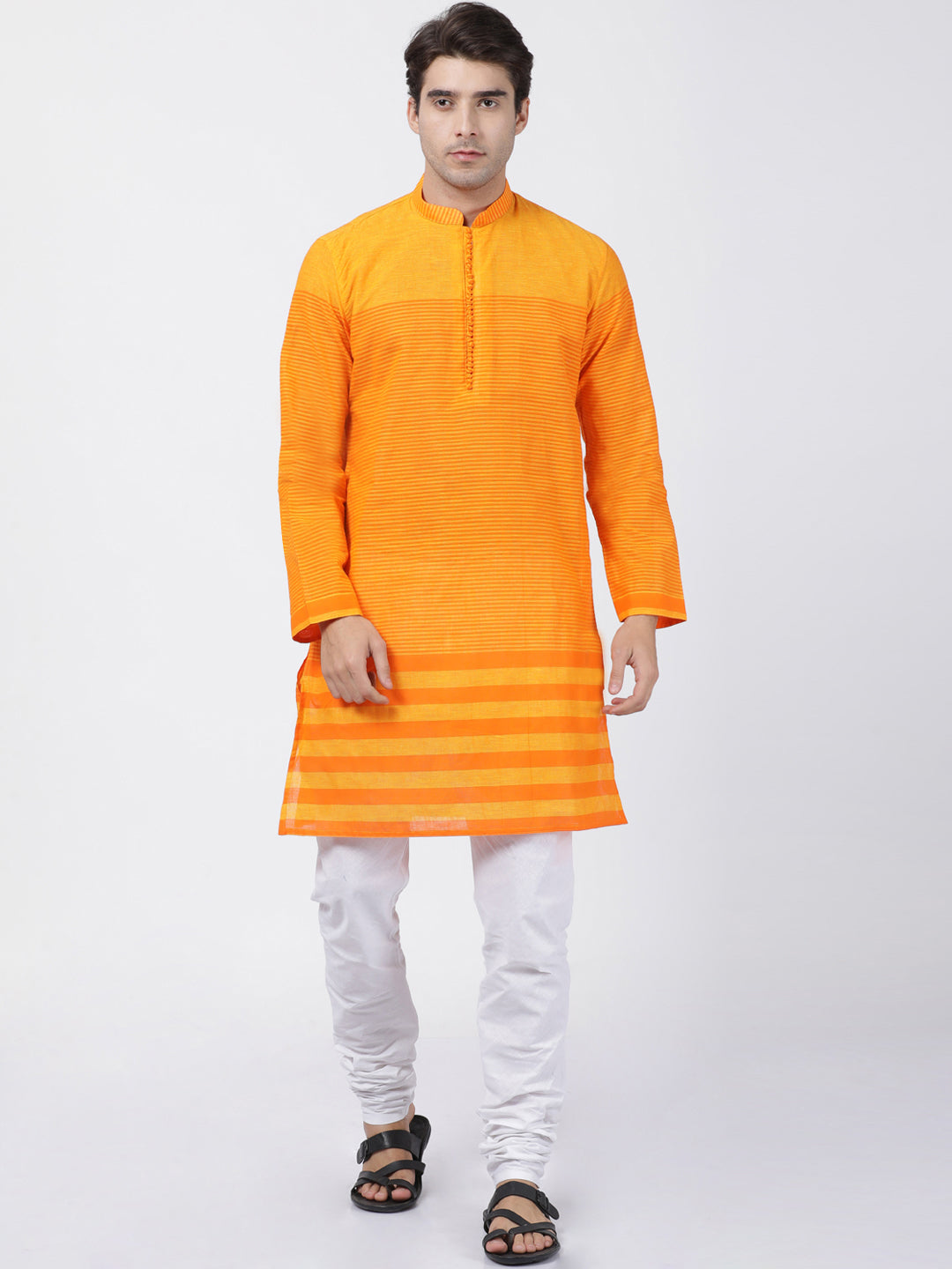 Vastramay Men's Orange Pure Cotton Kurta