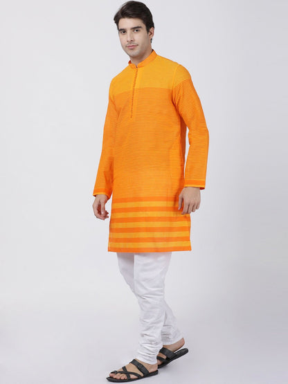 mens orange pure cotton kurta and pyjama set373