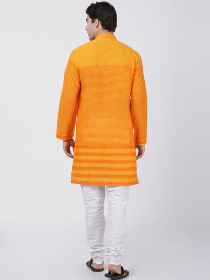 mens orange pure cotton kurta and pyjama set373