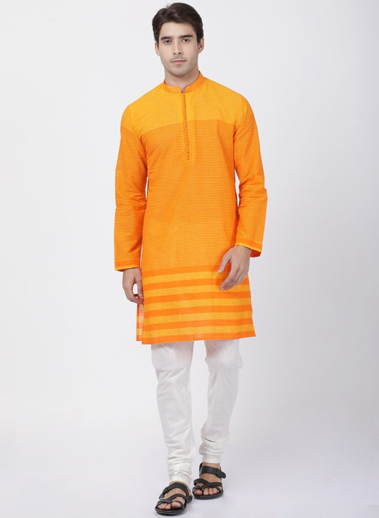 Vastramay Men's Orange Pure Cotton Kurta and Pyjama Set