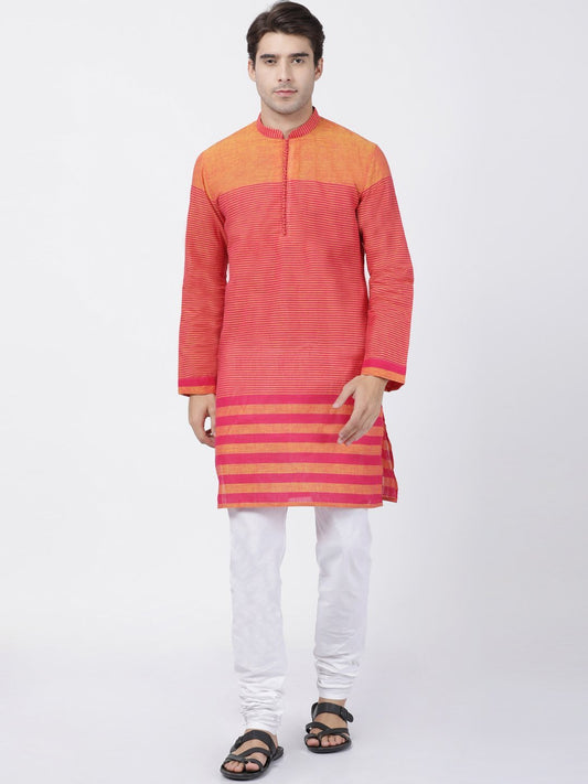 Vastramay Men's Pink Pure Cotton Kurta and Churidar Set