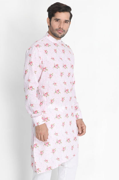 Vastramay Men's Pink Cotton Linen Blend Kurta