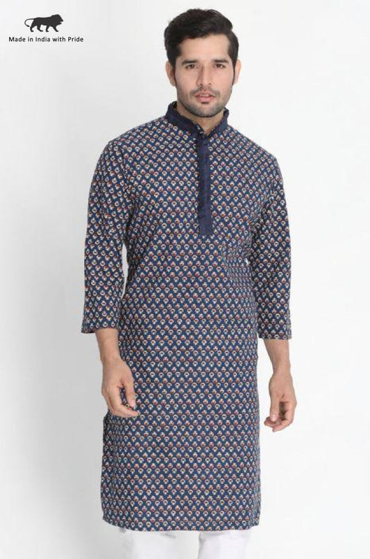 Vastramay Men's Blue Cotton Blend Kurta