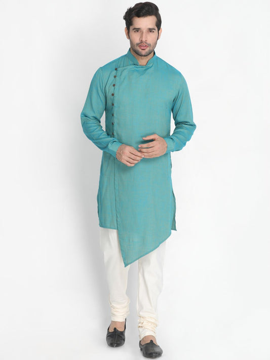 Vastramay Men's Green Cotton Blend Kurta and Pyjama Set