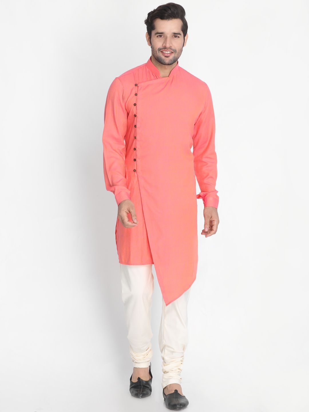 Vastramay Men's Pink Cotton Blend Kurta and Pyjama Set