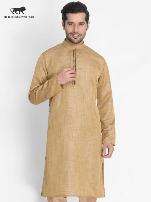 Vastramay Men's Beige Silk Blend Kurta