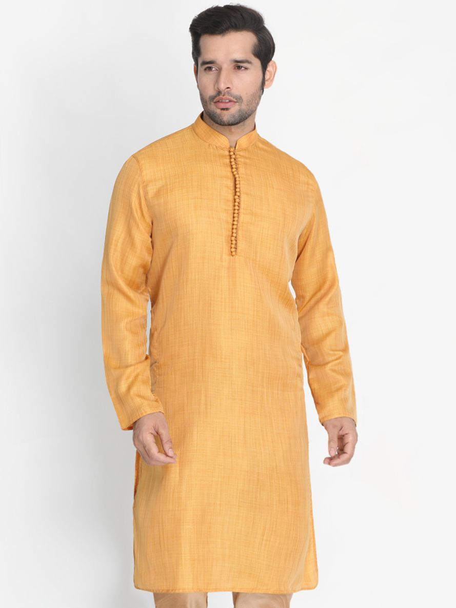 Vastramay Men's Yellow Silk Blend Kurta