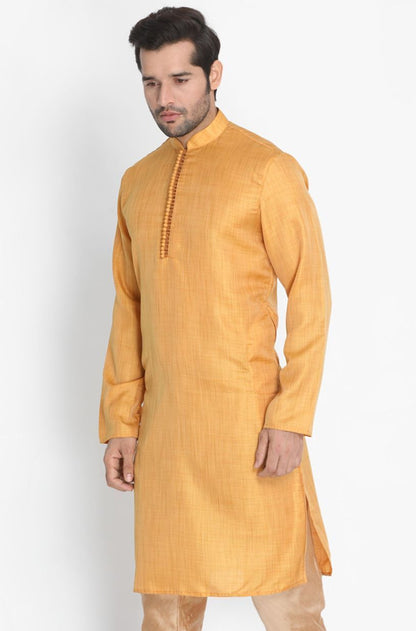 Vastramay Men's Yellow Silk Blend Kurta