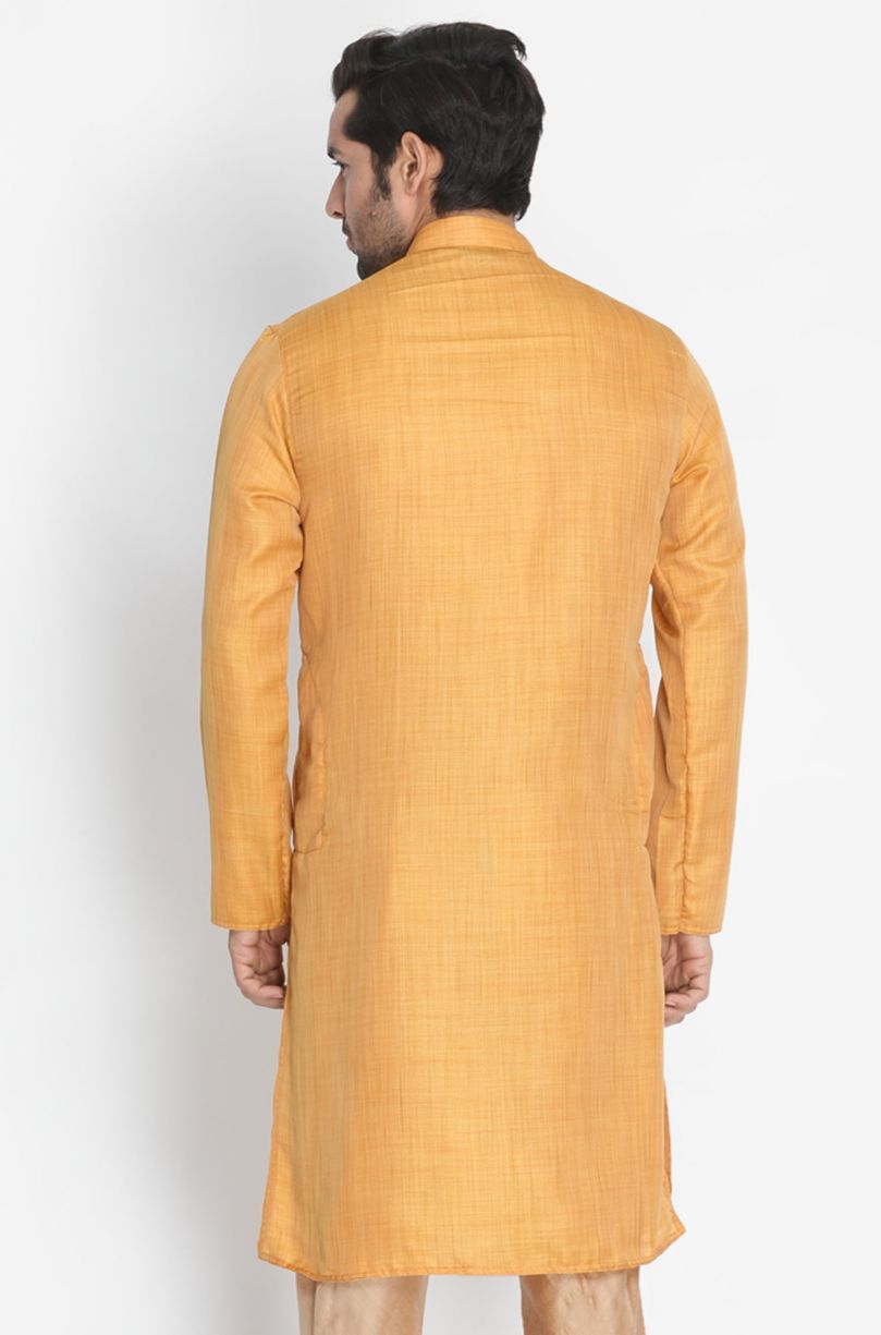 Vastramay Men's Yellow Silk Blend Kurta