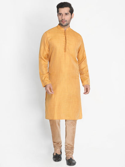 Vastramay Men's Yellow Silk Blend Kurta