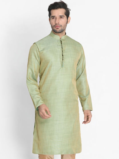 Vastramay Men's Mint Green Silk Blend Kurta