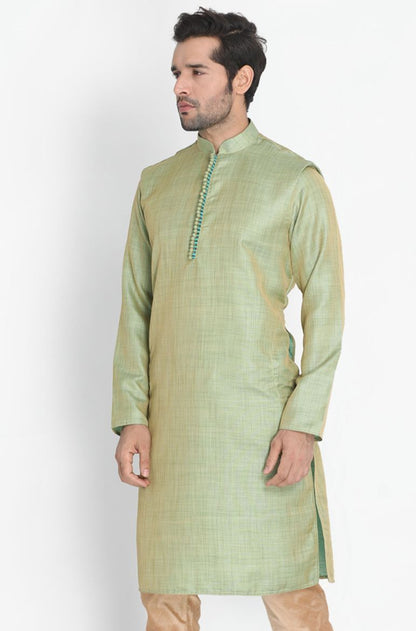 Vastramay Men's Mint Green Silk Blend Kurta