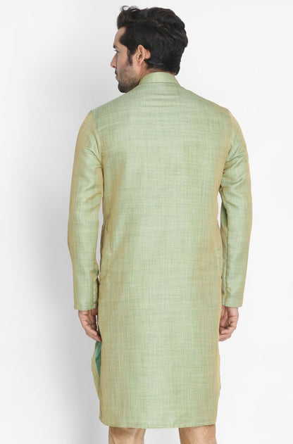 Vastramay Men's Mint Green Silk Blend Kurta