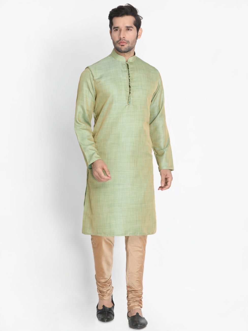 Vastramay Men's Mint Green Silk Blend Kurta