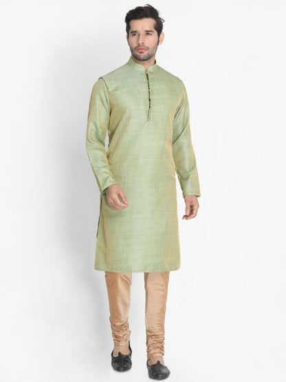 Vastramay Men's Mint Green Silk Blend Kurta