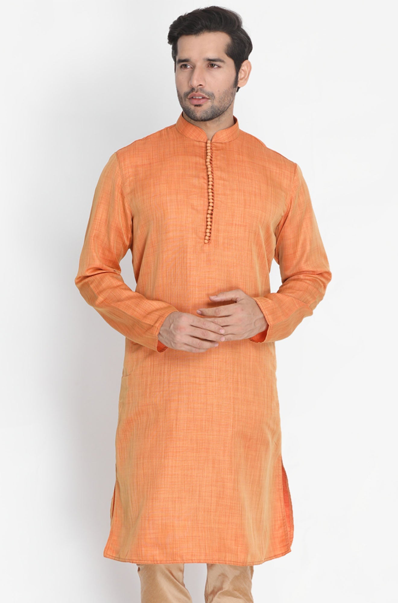 Vastramay Men's Orange Silk Blend Kurta