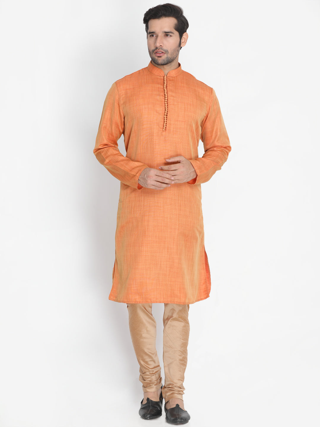 Vastramay Men's Orange Silk Blend Kurta