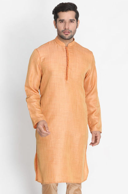 Vastramay Men's Peach Silk Blend Kurta