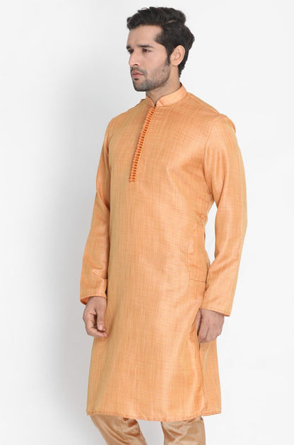 Vastramay Men's Peach Silk Blend Kurta