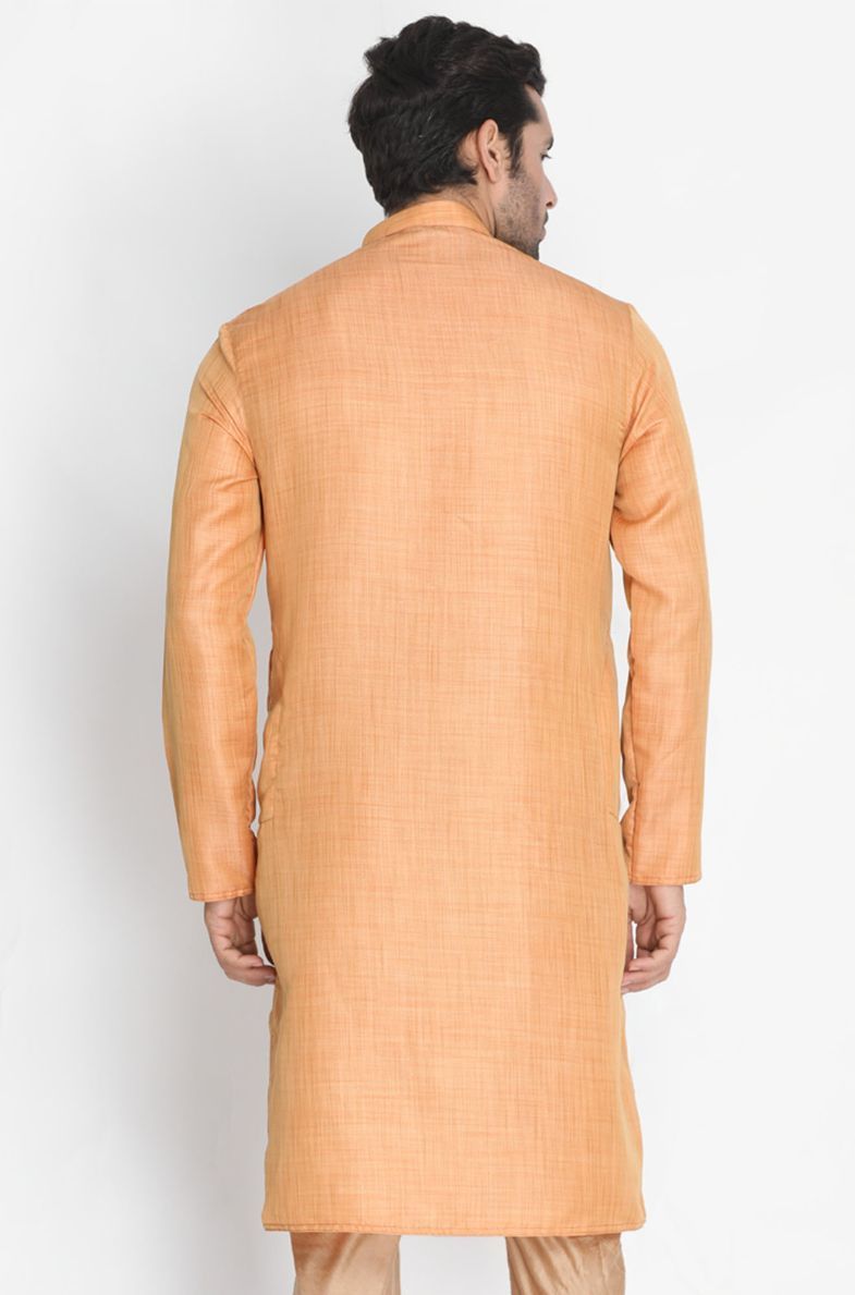 Vastramay Men's Peach Silk Blend Kurta