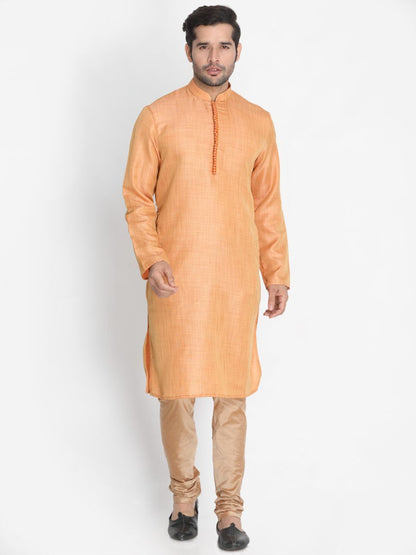 Vastramay Men's Peach Silk Blend Kurta