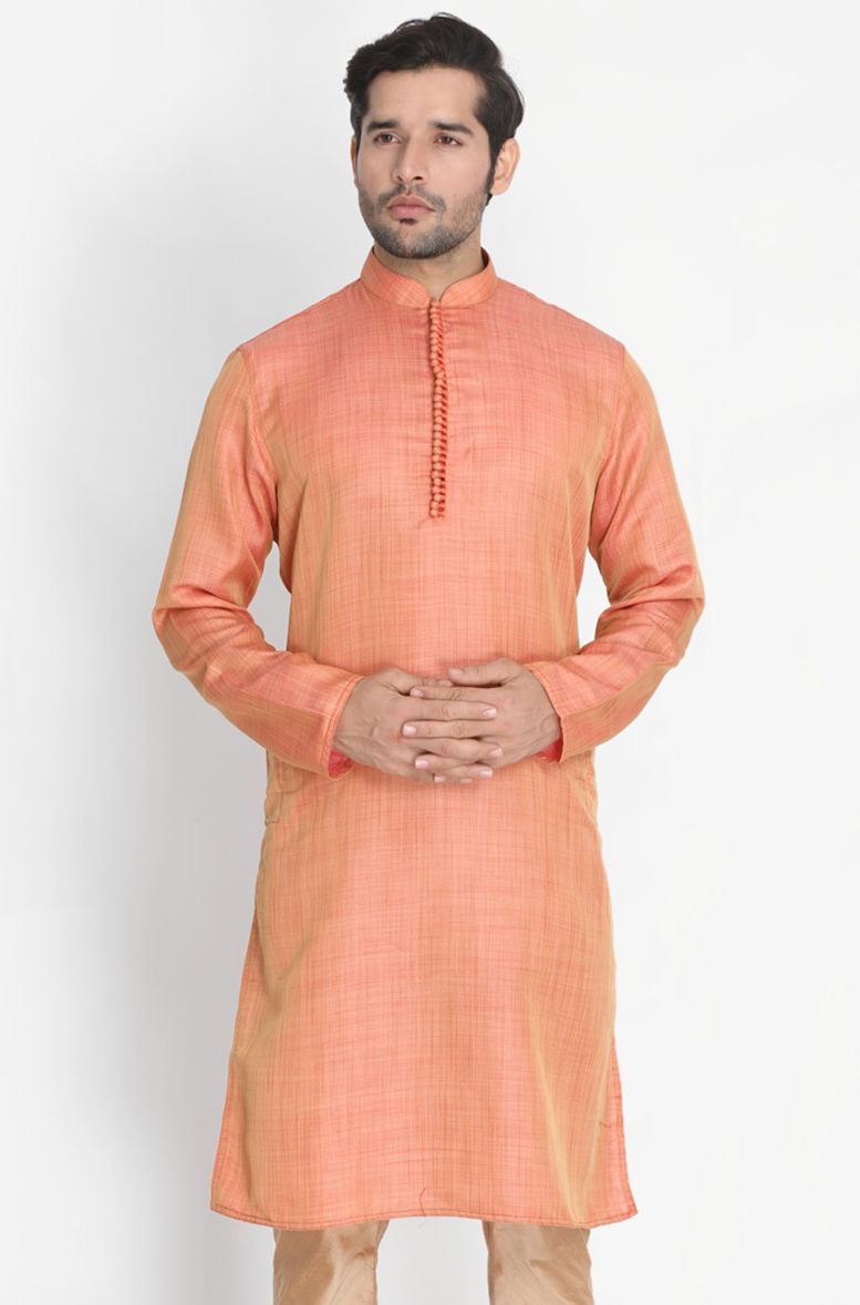 Vastramay Men's Pink Silk Blend Kurta