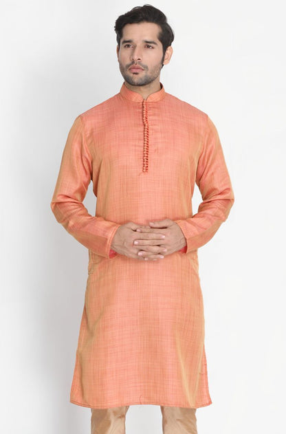 Vastramay Men's Pink Silk Blend Kurta